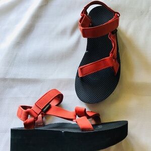 Teva Women's Sandals with Red Straps and Black Sole
